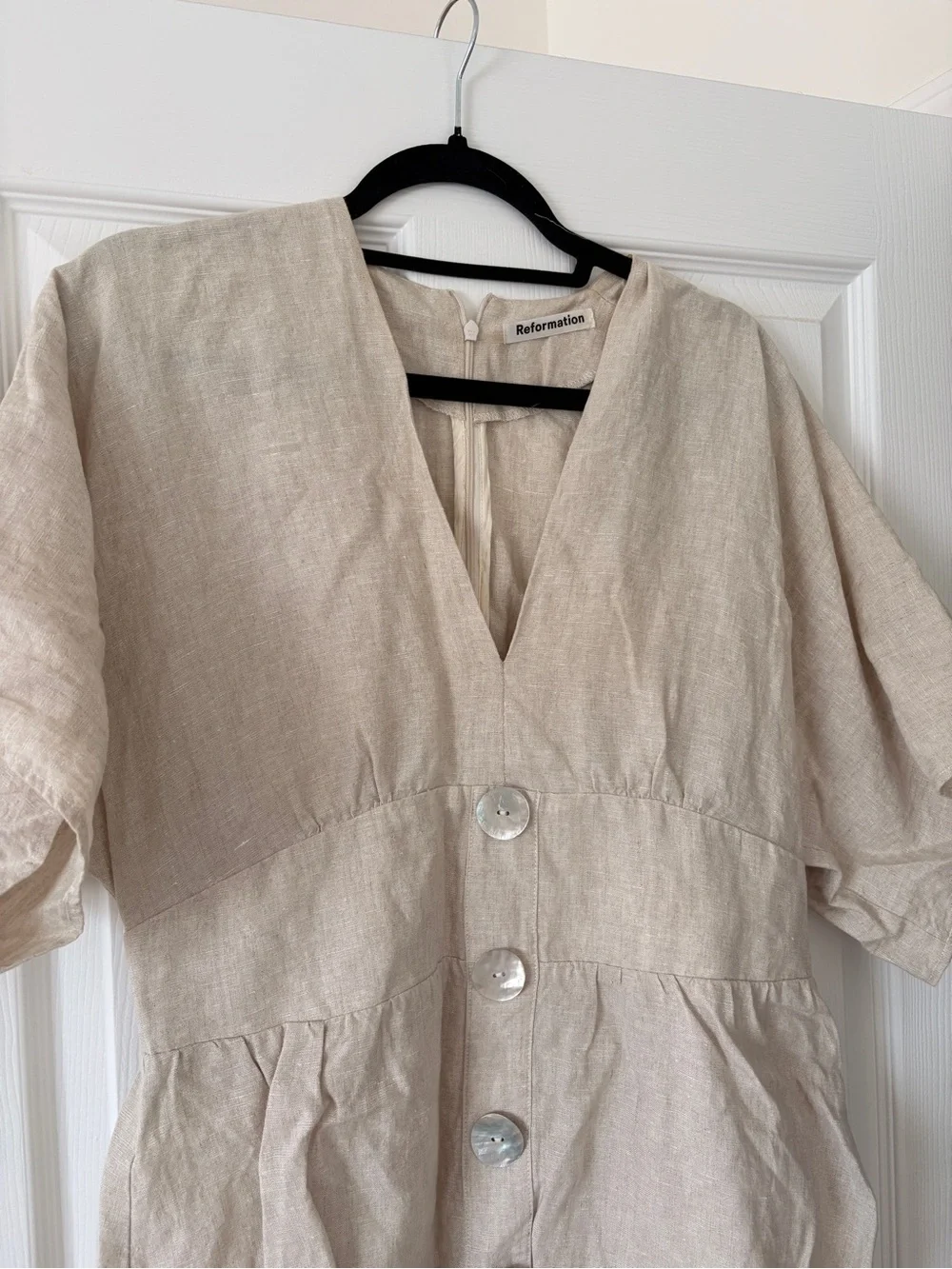 Reformation Natural Beige Linen Button-Front Mini Dress - Picture 3 of 3